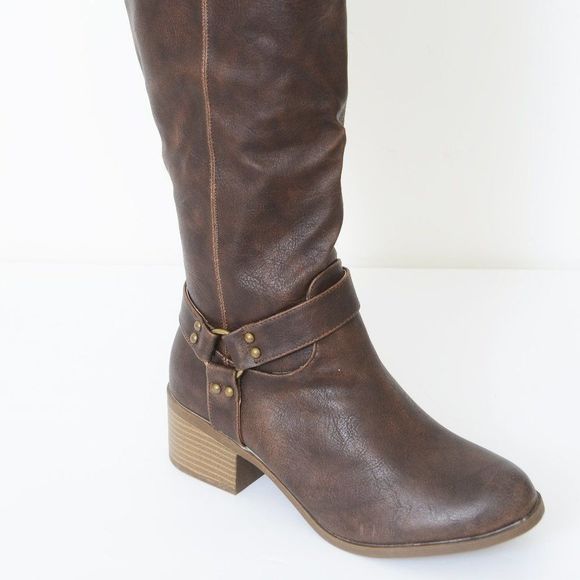 Harness Women's Knee-High Vegan Leather Boot Brown - Picture 4 of 7